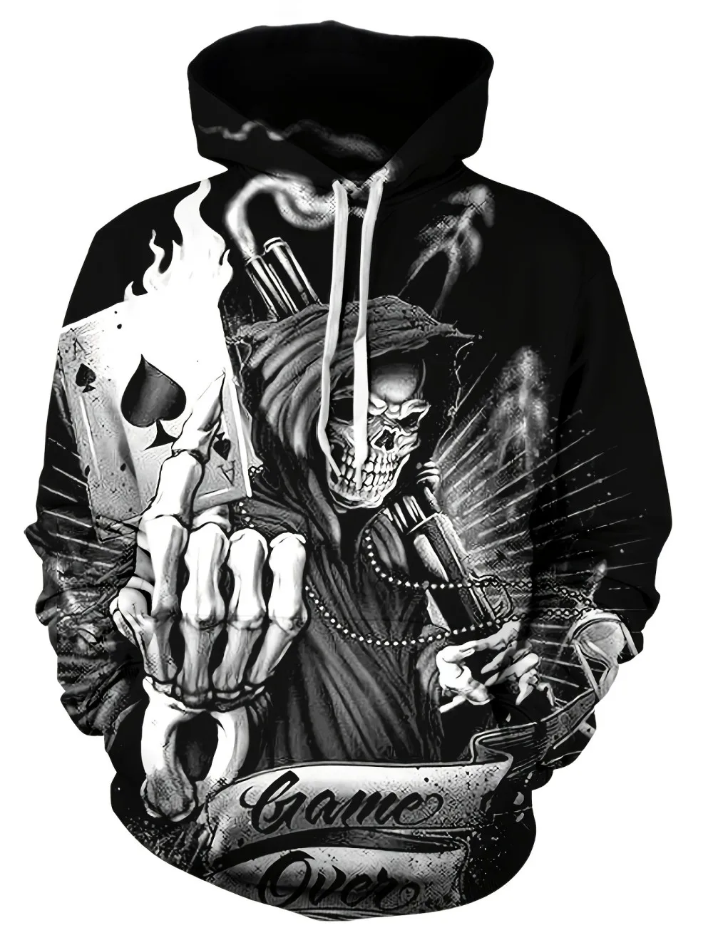 

Autumn European and American new men's skull print comfortable and breathable hooded sweatshirt outdoor high street clothing