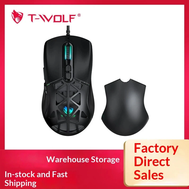 

Проводная игровая мышь T-Wolf G520 с RGB-подсветкой, 7 кнопками, 6 регулируемыми уровнями DPI, магнитной съемной задней крышкой, полая мышь для геймеров и офисного использования