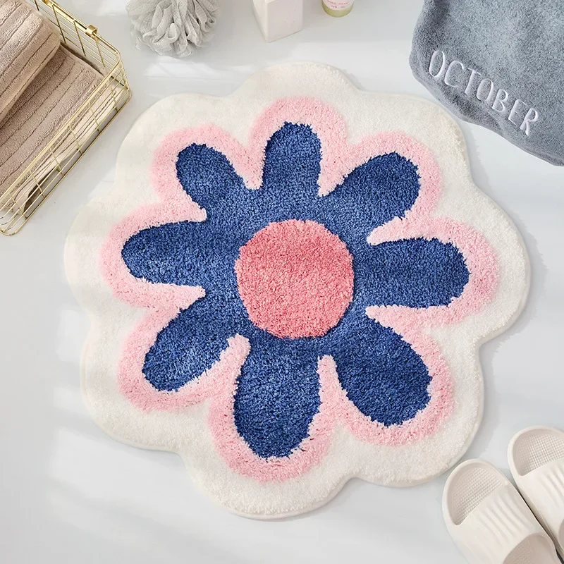 Living Room Children\'s Room Bathroom 1pc 2024 New Lovely Sun Flowers Imitation Cashmere Carpet Floor Mat Absorbent Non-slip Mat