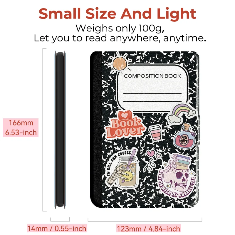 Twosheep 6-inch Case for Kobo Clara BW Clara Colour Clara 2E TPU Magnetic Flip Auto Wake Sleep TPU soft Cover Composition Book