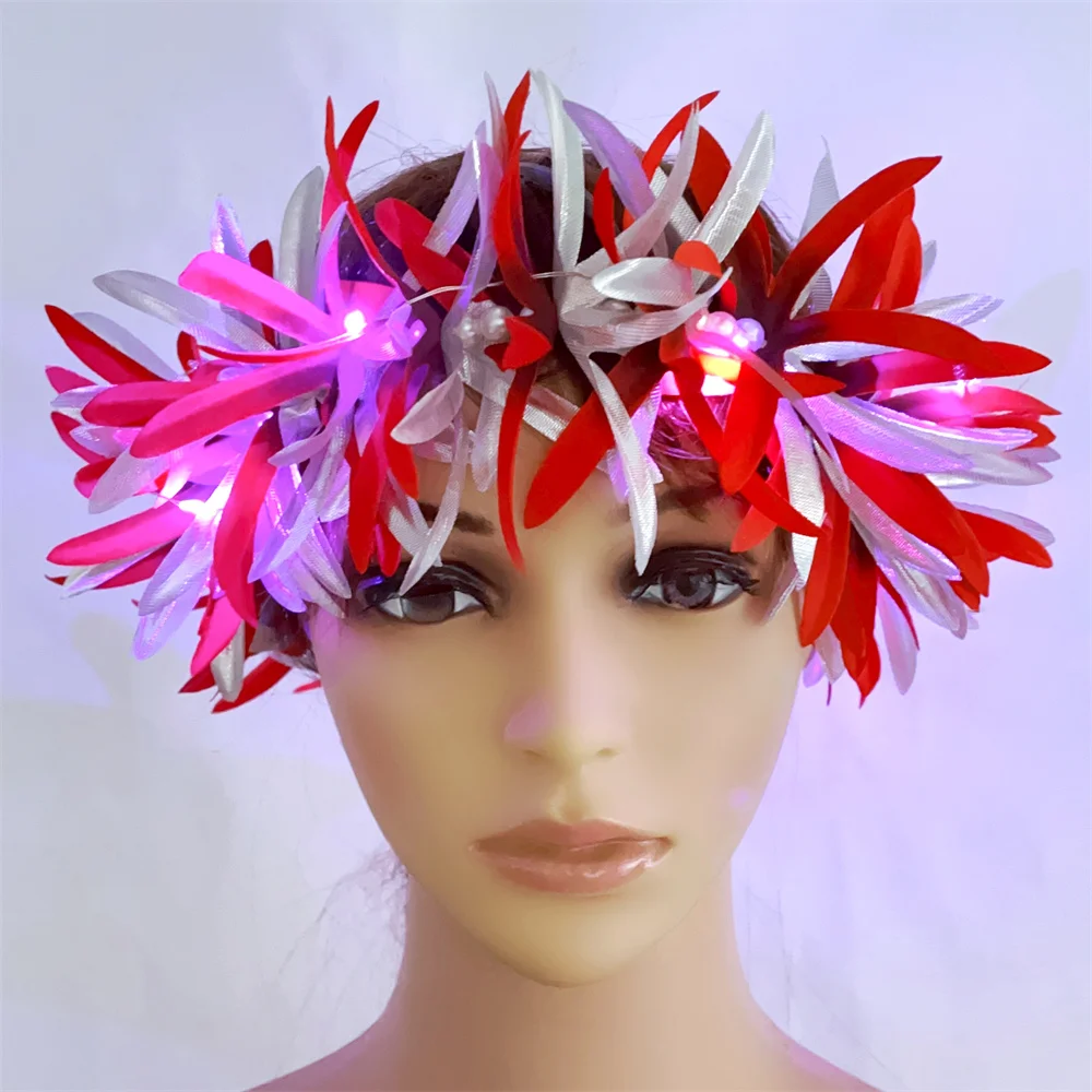 Spide Lily With Pearls Haku Lei Christmas LED Floral Head Crown for Wedding Festival Party Hawaiian Headband Glow Flower Crown