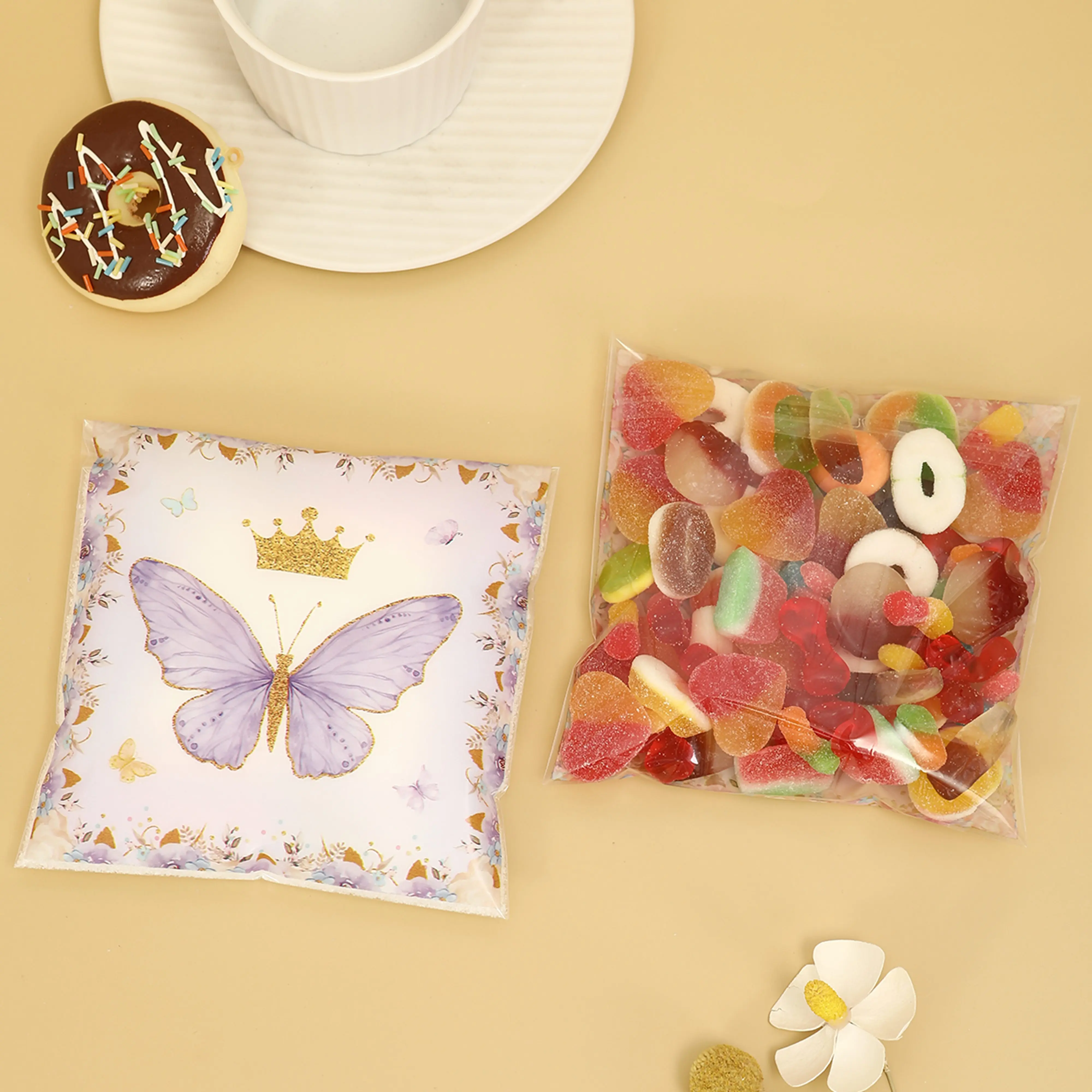 50pcs Butterfly Party Gift Bags Candy Biscuit Packing Bag Butterfly Treat Bag For Birthday Supplies Horse Party Decor