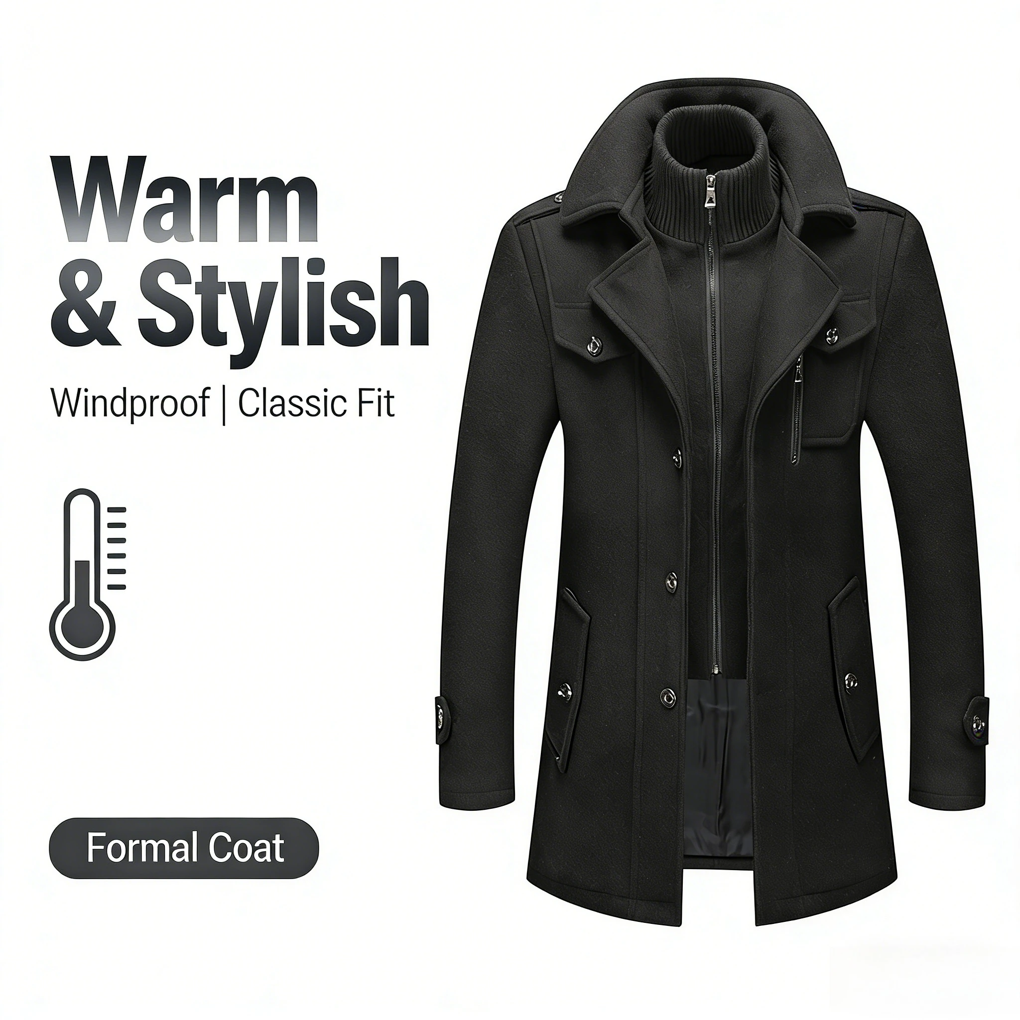 

2025 autumn and winter men's business woolen coat fashion double neck cold-resistant woolen coat men
