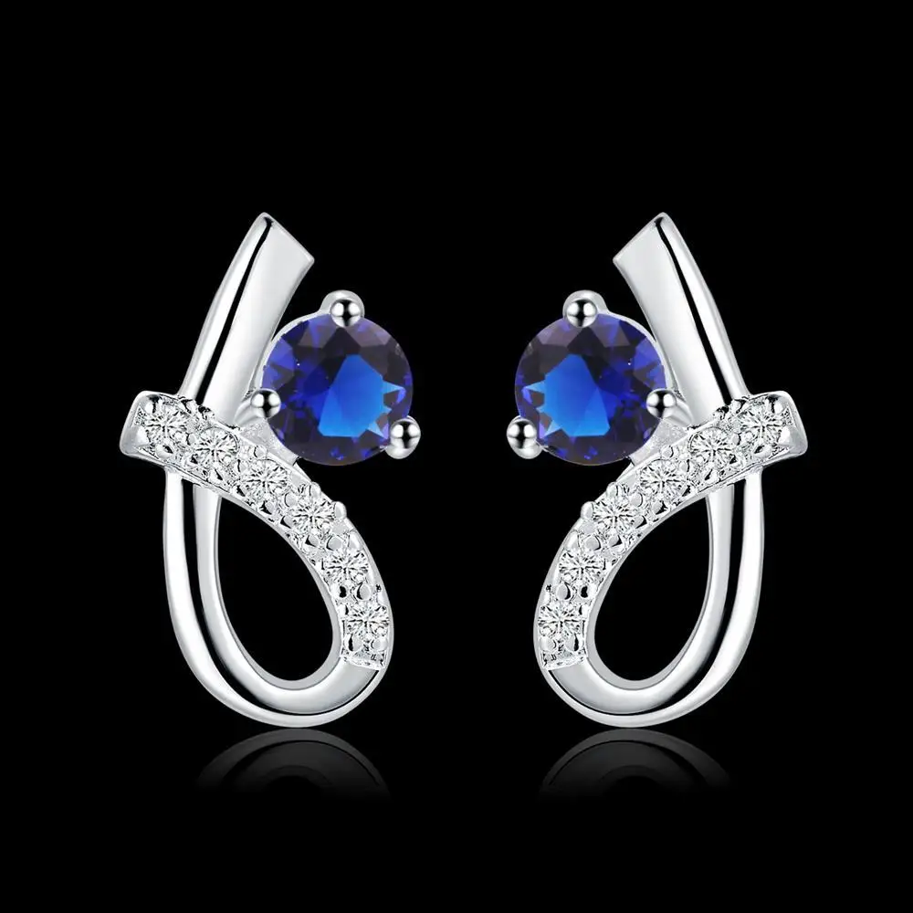 

Fashion 925 Sterling Silver Blue Zircon Crystal Earrings Stud For Women Luxury Party Wedding Accessories Jewelry Holiday Gift