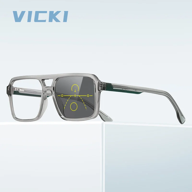 VICKI Fashion Frame Design Progressive Multi Focus Photochromic Anti Blue Light Glasses Can Be Customized with Prescription 2288