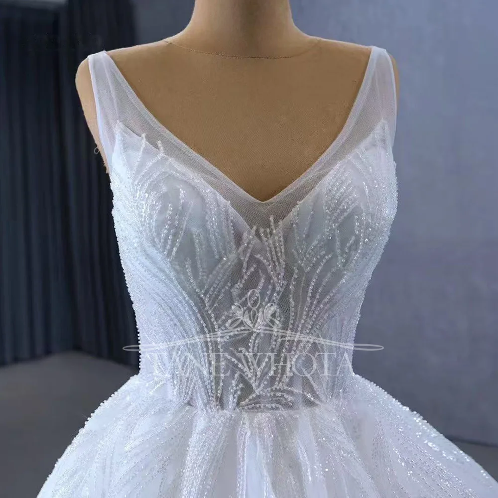 Gaun Pengantin Kristal Berpayet 2025 Tali Spaghetti Tali Belakang Gaun Pernikahan Untuk Wanita Elegan Mariée Femme Gown