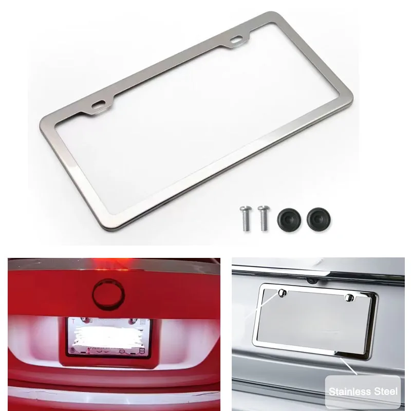 1pc License Plate Frame Universal Car Plate Holder For US Canada Chrome-Plated Stainless Steel Front Rear Licence Plate Holder