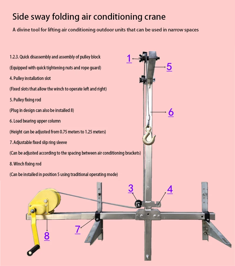 Outil de levage de climatisation 10/25m, support de levage de grue pliante, assemblage de treuil manuel, Machine de levage de climatiseur