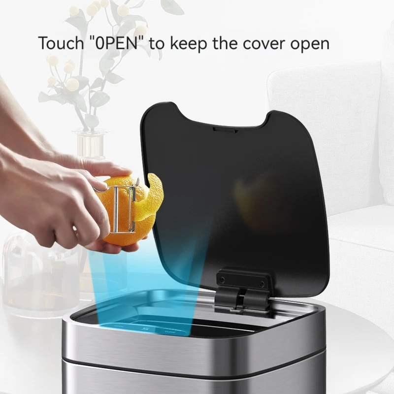 High End Light Luxury Intelligent Sensing Garbage Bin Stainless Steel With Lid Kitchen Bedroom Living Room Household Use