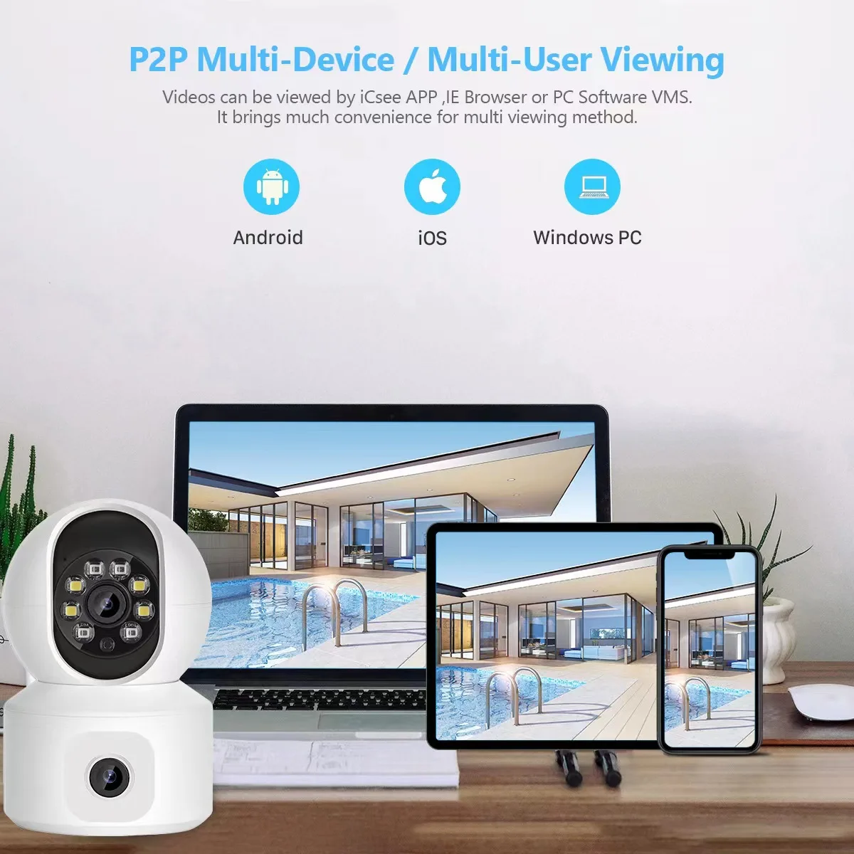 Saikiot-Interior CCTV Home Security Camera, Dual Lens, 2 Screen, Wi-Fi, Visão Noturna, ICSEE, 4MP, 6MP, ICSEE