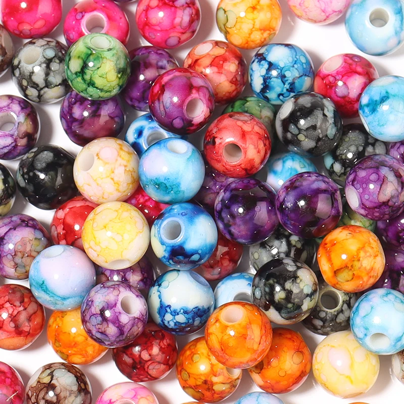 50-100 Stück 8/10/12 mm Crackle Acrylperlen Bunte runde lose Distanzperlen für DIY Schmuckherstellung Armband Halskette Zubehör