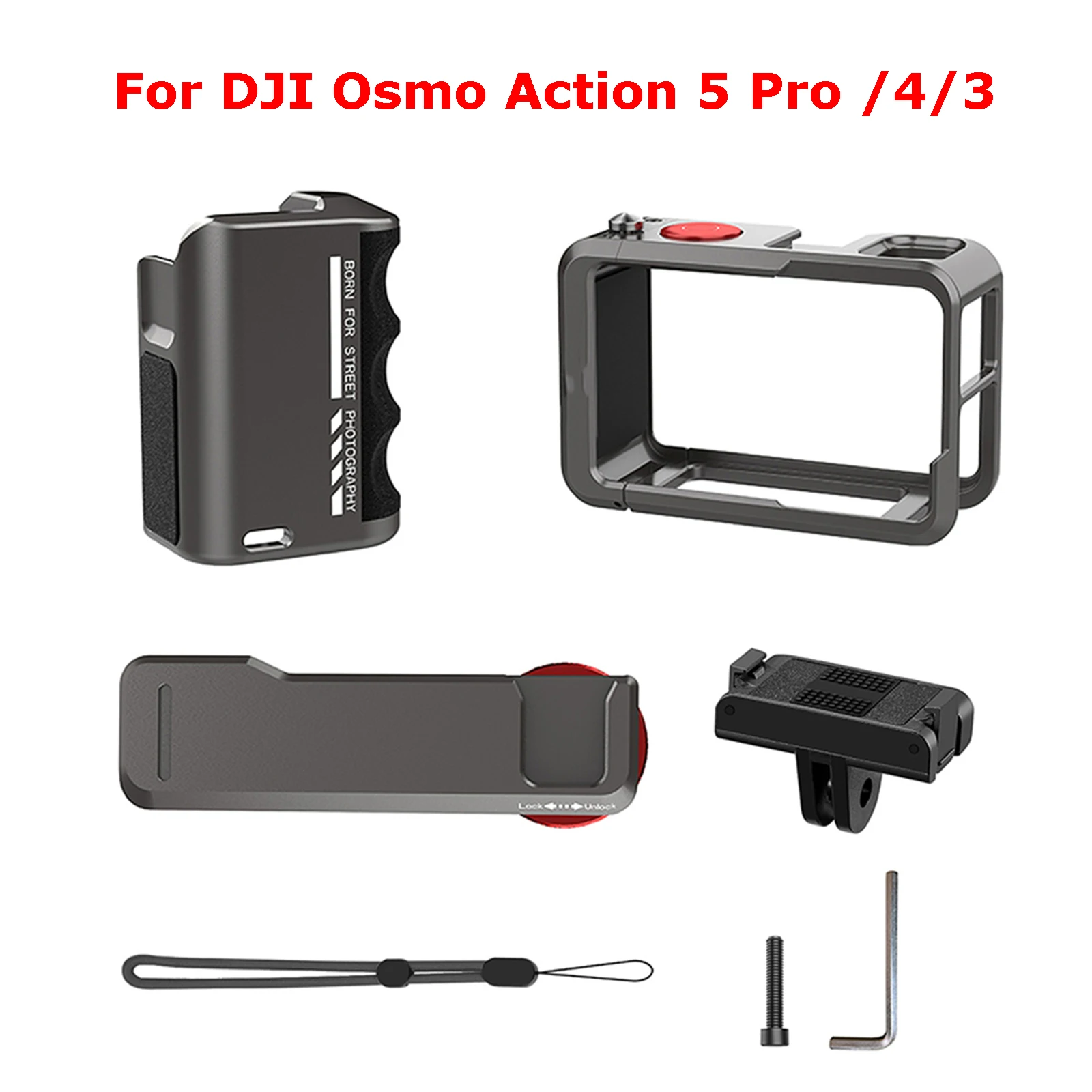 

For DJI Osmo Action 5 Pro/4/3 Sports Camera Street Photography Set Aluminum Alloy Handle Grip with Cold Shoe