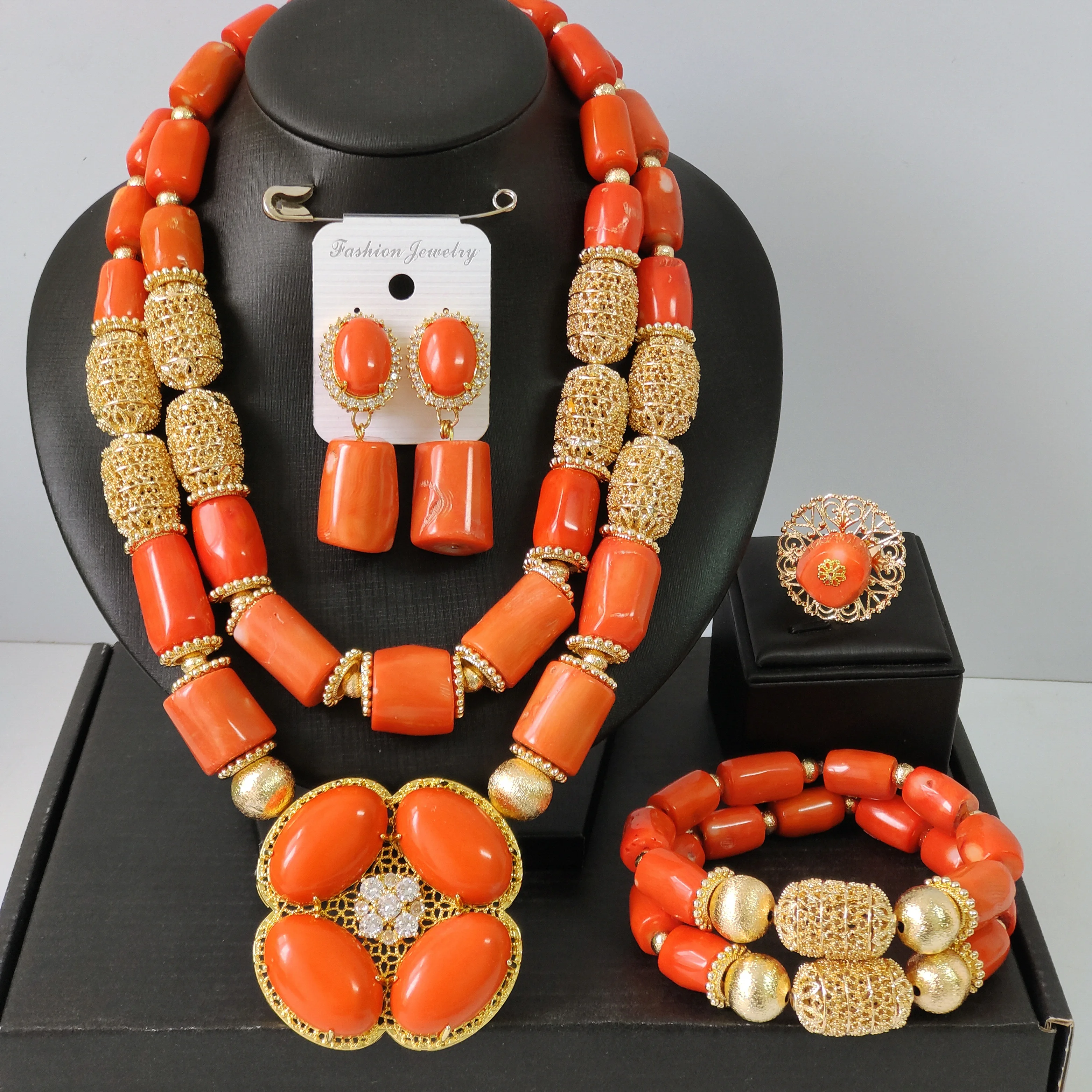 

African Bride Jewelry Original Coral Beads Jewelry Sets Nigerian Wedding