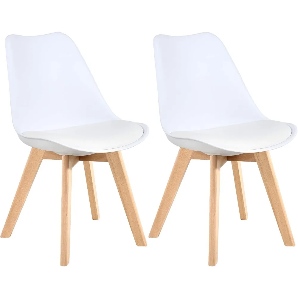 

Mid Century Modern Dining Chairs, Shell Lounge Plastic Desk Chair Side Chair with Soft Padded and Wooden Legs Set of 2