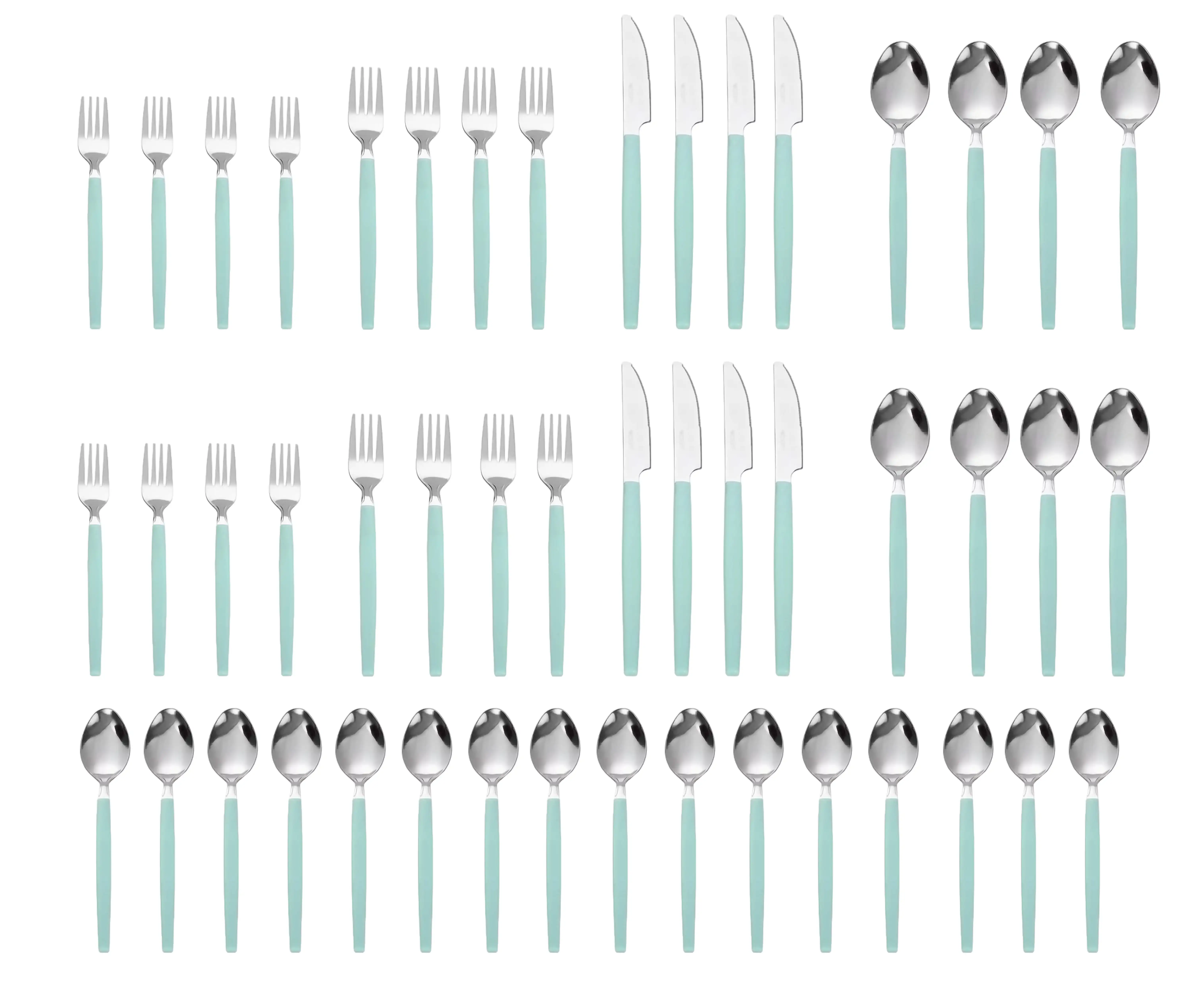 

49 Piece Stainless Steel and Plastic Flatware Set with Tray, Teal Blue, Service for 8