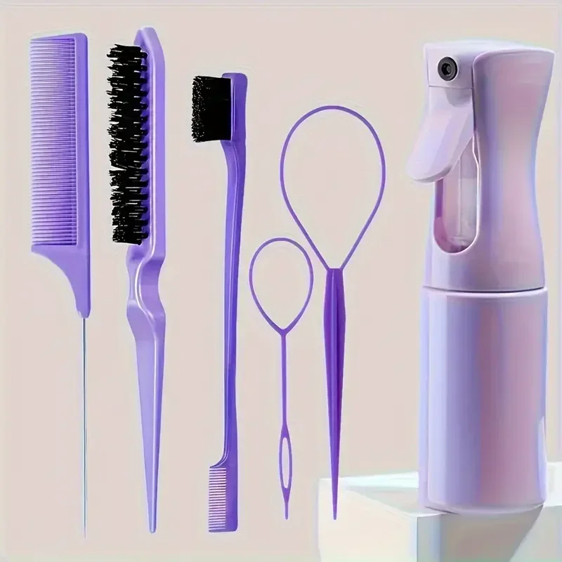 6 Stuks Haarborstel Set Spuitfles Haar Vlechten Loop Rat Staart Kam Plagen Haar Brsuh Rand Haar Borstel Krullend haar Accessoires