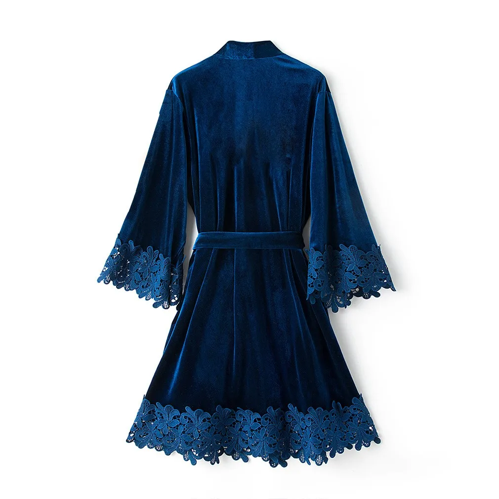 Sexy Women Homewear Bathrobe Gown Lace Velour Bride Bridesmaid Wedding Robe Gown Lady Velvet Sleepwear Nightgown Loungewear