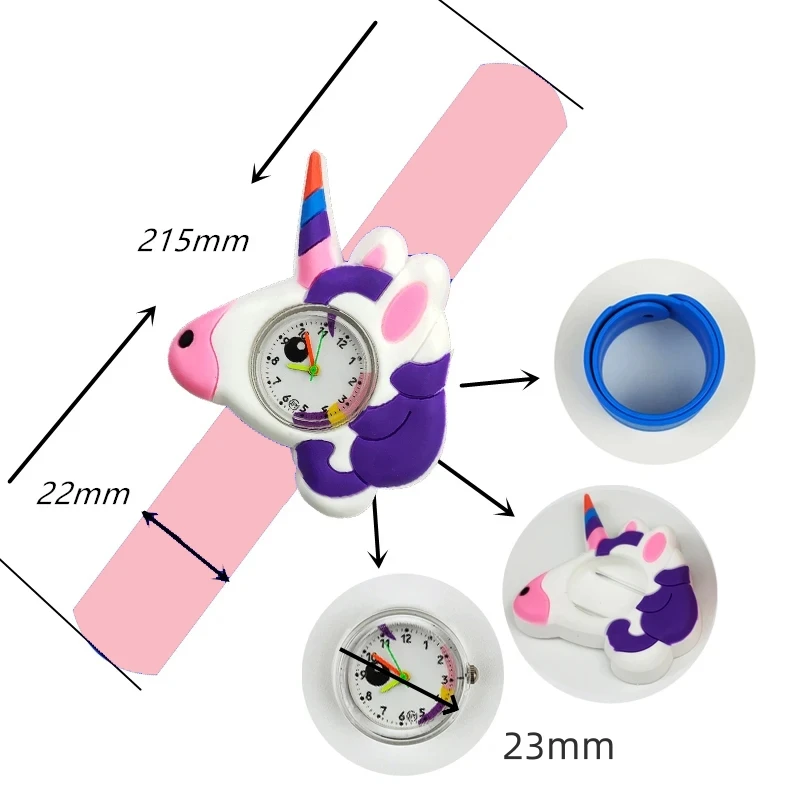 Girls Watches Baby Kindergarten Party Gift Children Study Time Toy Clock Cute Unicorn Slap Bracelet Kids Watches