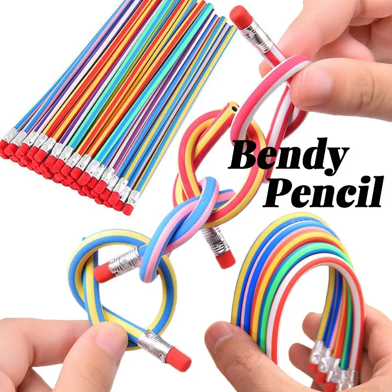 Flexible Soft Pencil Colorful Stripe Writing Pen Bendable Pencils with Eraser for Students School Classroom Stationery Supplies