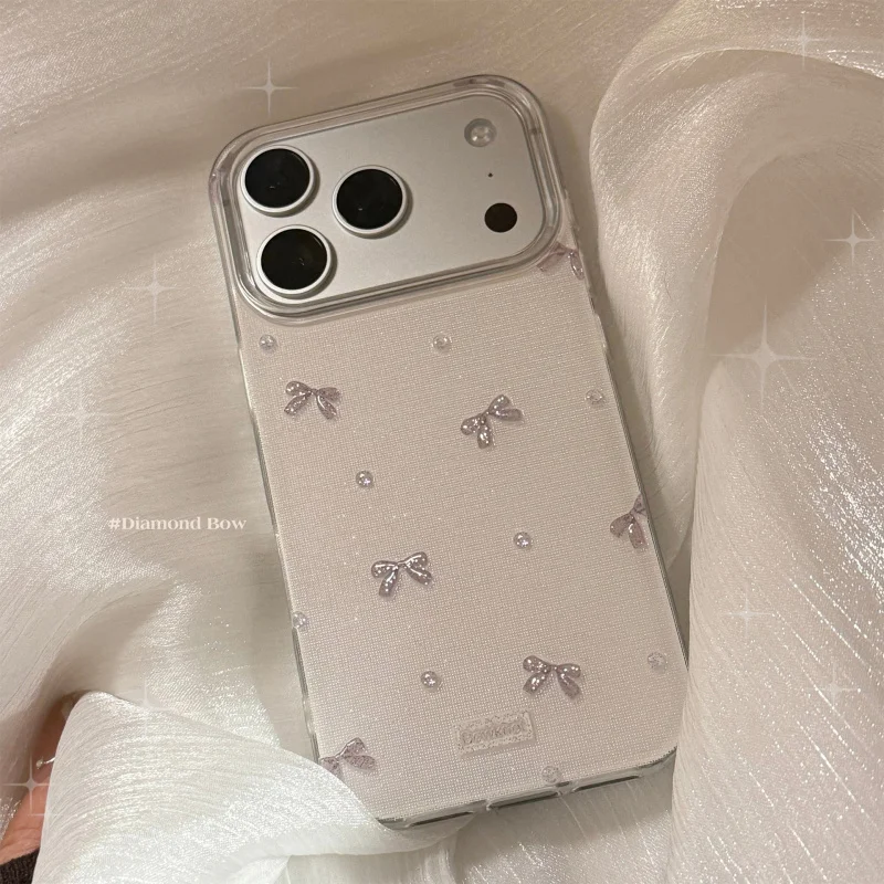 

Gray glitter bow suitable for Apple devices17proPhone caseiphone16proKorean Style14Good-looking15Hard