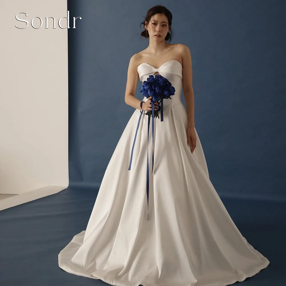 

Sondr Customized Simple Satin Korean Wedding Dresses Sweetheart Strapless Satin Long Bride Gowns A Line Party Dresses Bride
