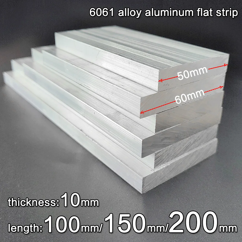 6061 Aluminum Alloy Flat Bar Thickness 10mm Width 50mm 60mm 70mm 80mm 90mm 100mm Length 80mm 100mm 150mm 200mm 300mm