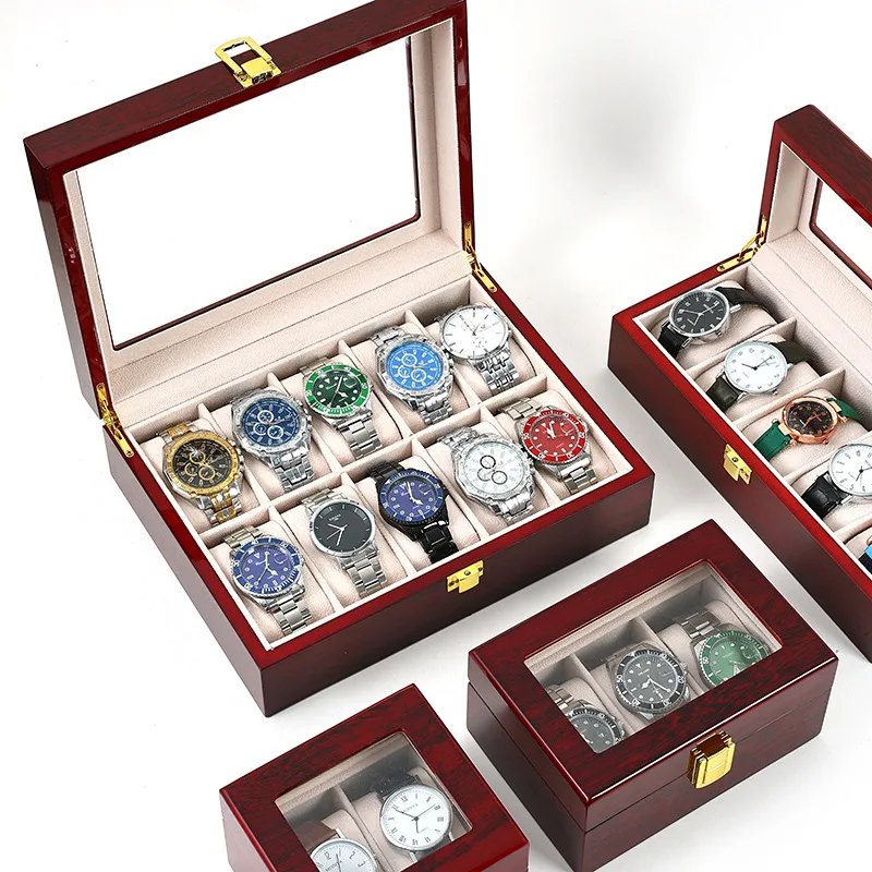 الأسهم الخشب 10 بت ورنيش صندوق ساعة الخشب الأحمر الحبوب رذاذ الطلاء صندوق ساعة صندوق تخزين ساعة صندوق عرض