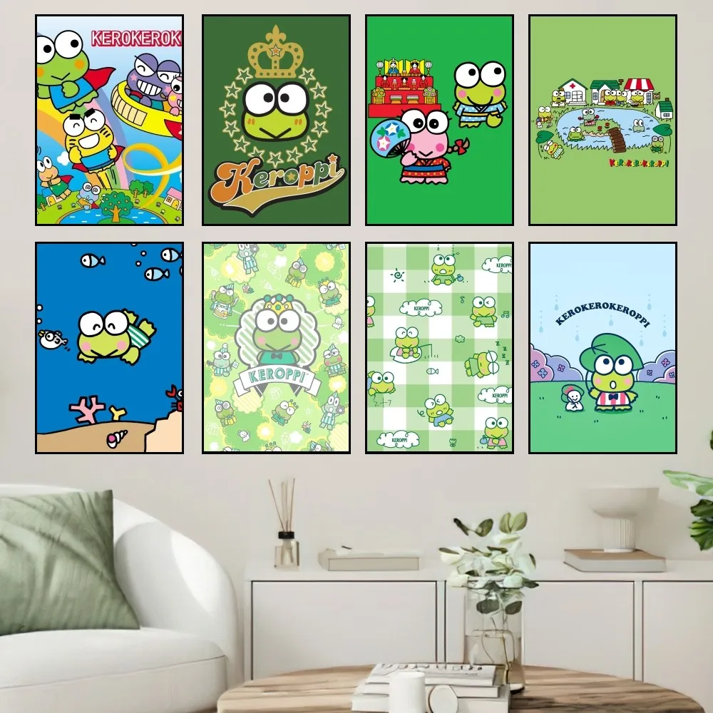 MINISO Cute Sanrio Kero Kero Keroppi Poster Prints Wall Painting Bedroom Living Room Wall Sticker Office Small