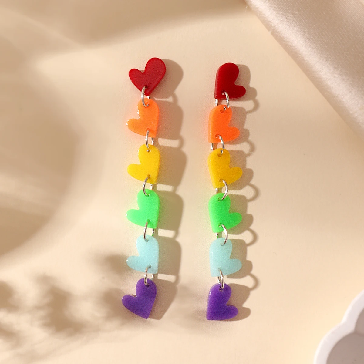 1pair Joyful Celebration Acrylic Rainbow Colors Heart Drop Earrings for Women LGBT Lover Party Pride Month Jewelry Accessories