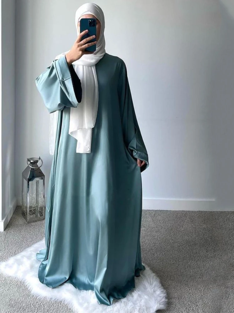 Eid Morocco Dress Muslim Women Abaya Satin Loose Abayas Dubai Turkey Evening Party Dresses Kaftan Robe Longue Vestidos Largos