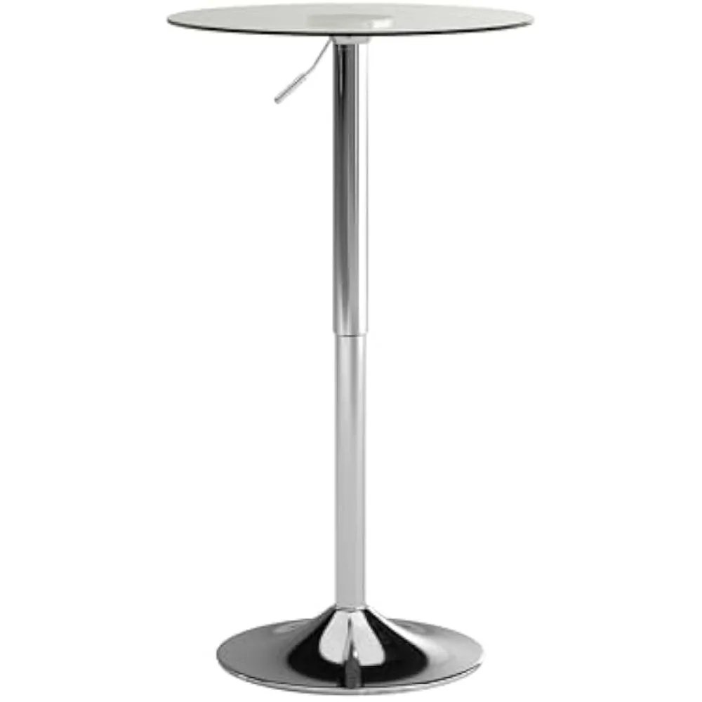 

Chad 23.5'' Round Glass Cocktail Table with Adjustable Height Frame, Bar Height Table for Commercial or Residential Use, Clear/