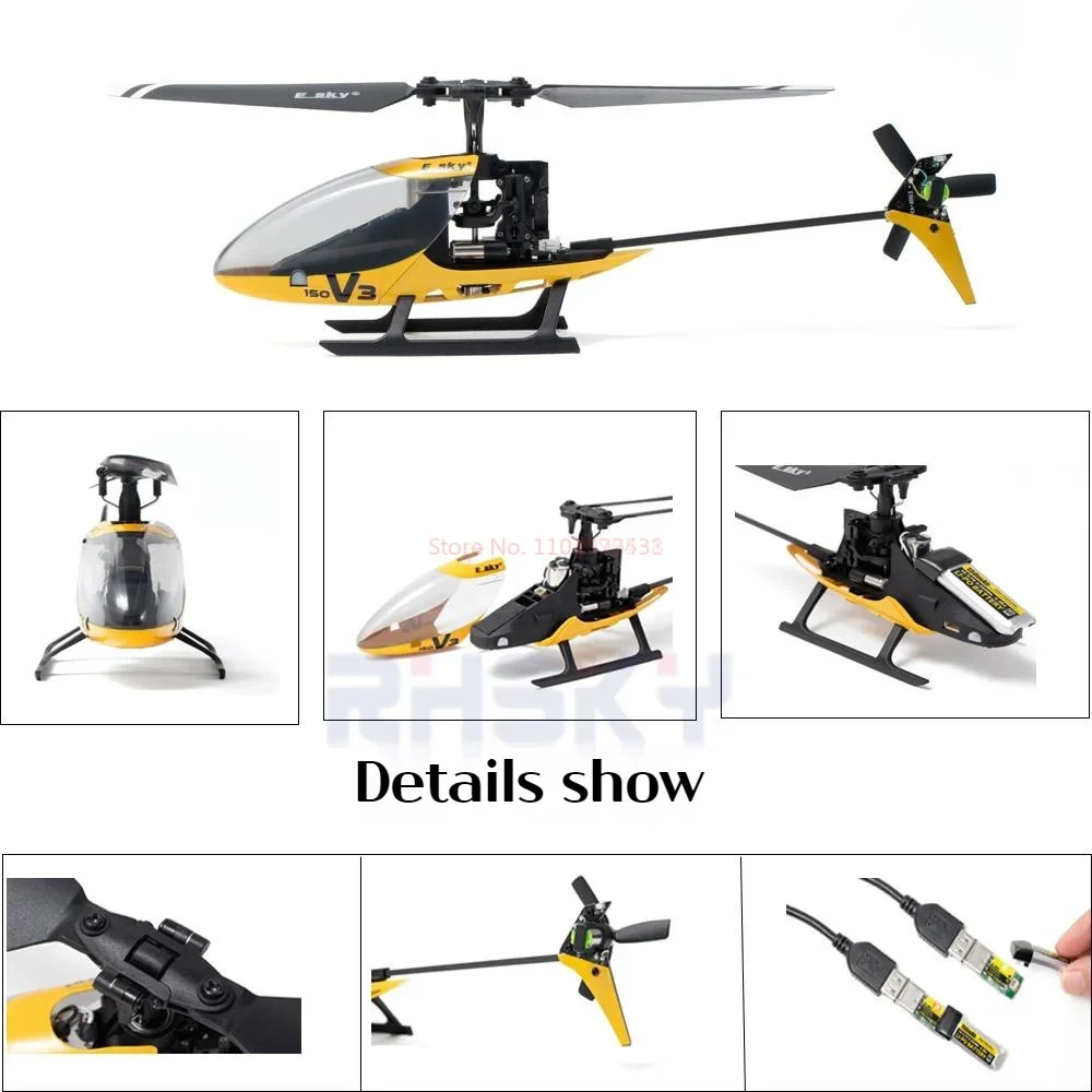 Esky 150v3 Remote-controlled 6-axis Gyroscope Rodless Rc Helicopter Children's Durable Mini Single Paddle Practice Drone Toy