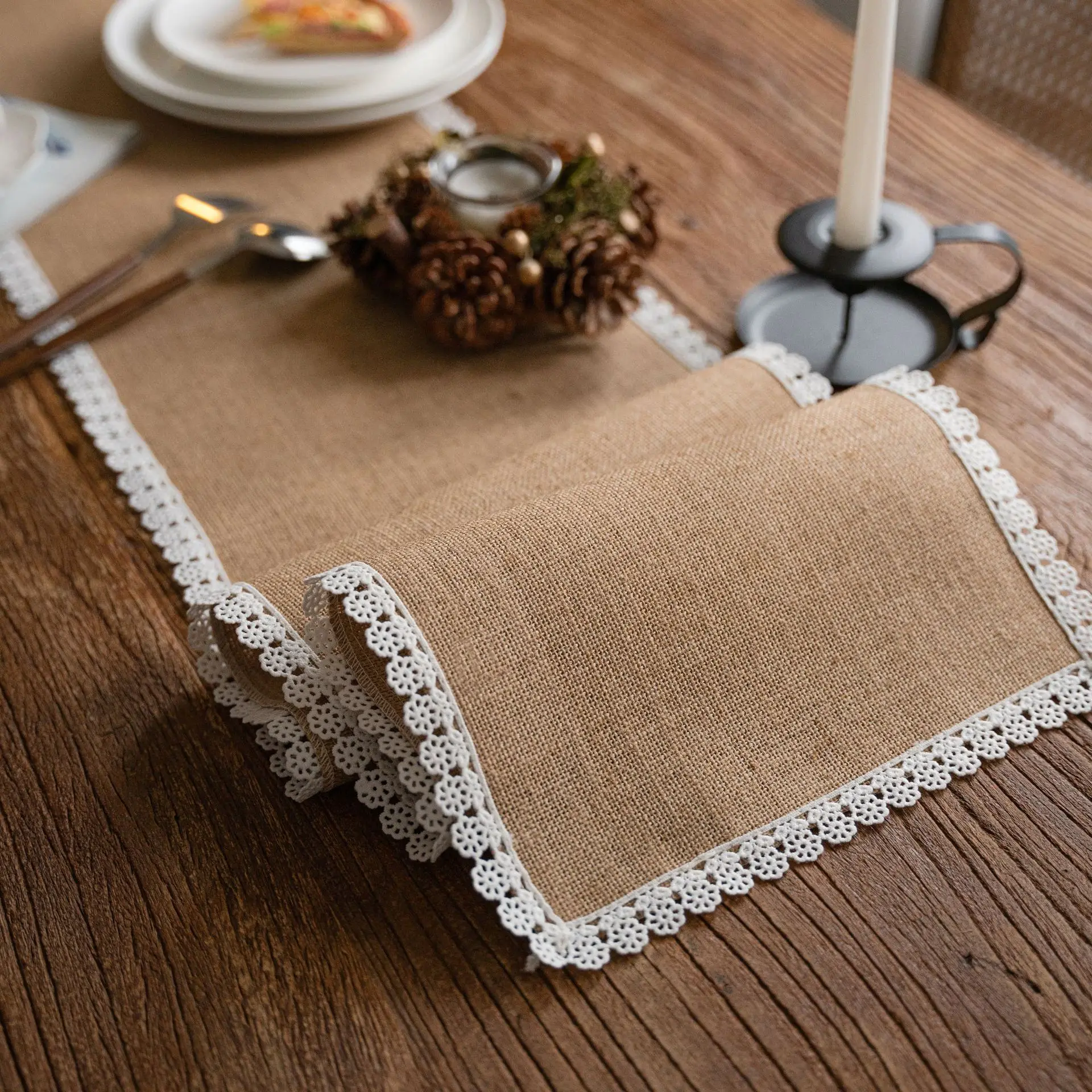 Table Runners Natural Burlap Cotton Boho Table Runner with Tassels for Restaurant Rustic Home Dining Wedding Party Table Decor