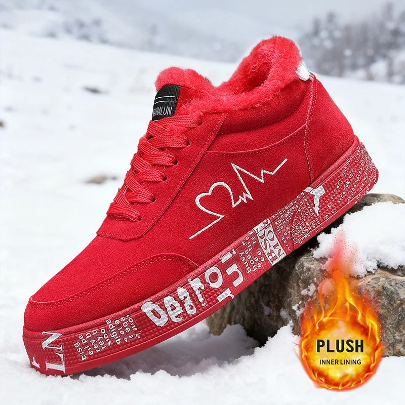 1 Pair Men's Snow Sports Shoes, Fleece-Lined and Thickened for Outdoor Wear, Warm and Odor-Free. Available in Red and Black, Wit