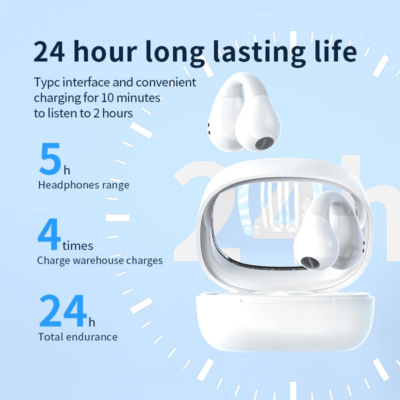 Ai 번역 기능을 갖춘 경량 오픈핏 블루투스 이어폰 스마트 클립온 다기능 번역기 TWS 이어버드