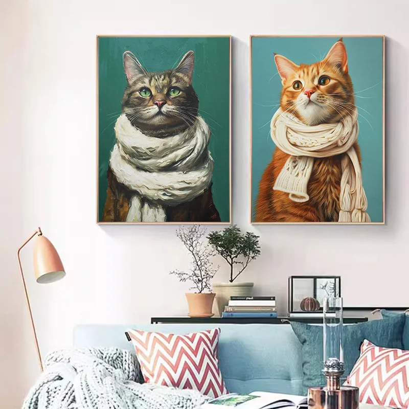Vintage Cute Animal Rabbits Dog Cat Pig Duck Posters and Prints Canvas Printing Wall Art Picture for Living Room Home Decoration