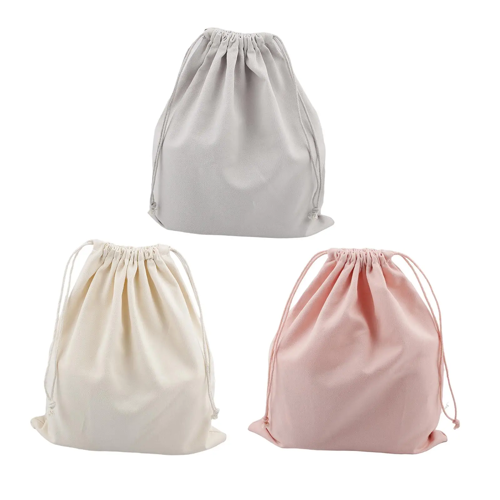3 Pieces 25x30cm Large Canvas Plain Drawstring Bags Travel Toys Laundry Organizer Bag Portable Reusable