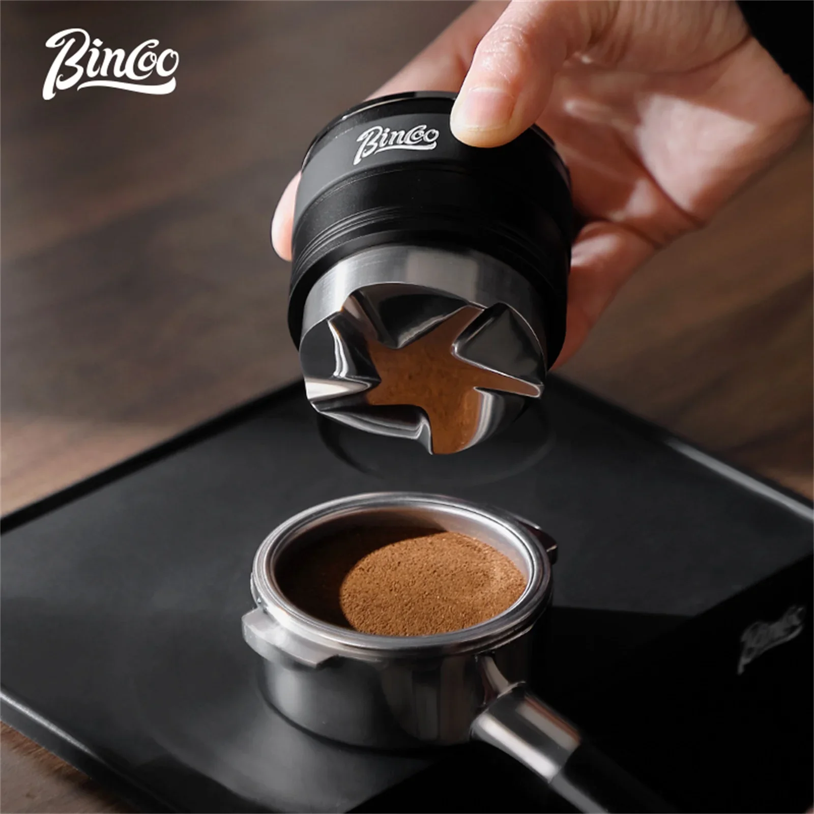Bincoo 58mm Portafilter Leveler Gravity Auto-Adjust Design Solid Aluminum Body with Stainless Steel Blades Coffee Tool view 6