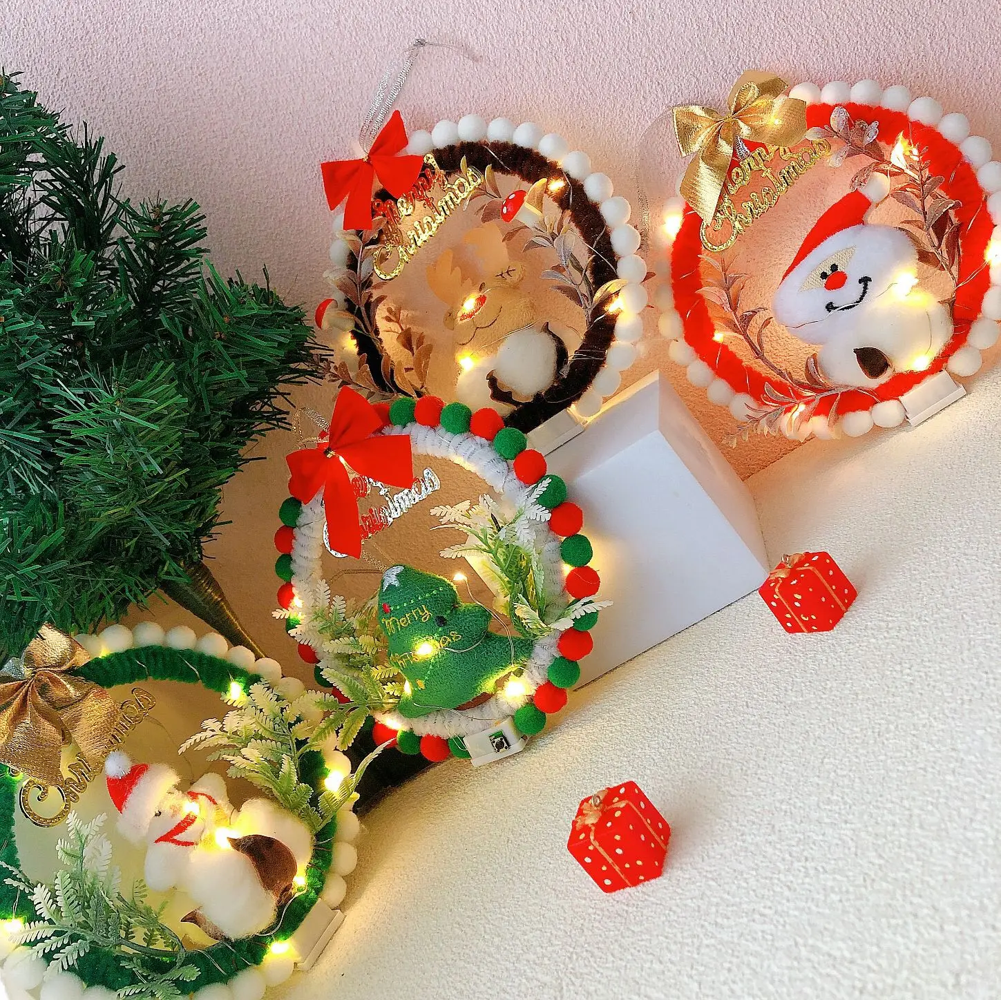 

DIY Christmas Wreath Hanging Pendant Set Wedding Decoration Home Door Xmas Tree Rattan Garland Crafts Decor Party Ornament Gifts