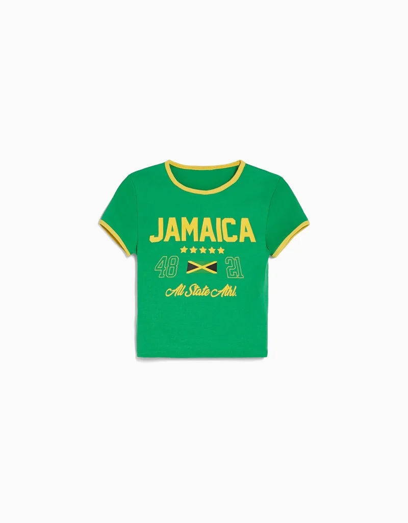 Aesthetic Women\'s JAMAICA Letter Printed Gothic Cut Top Street Wear Baby T-shirt Retro Casual Short Sleeve T-shirt Y2k Clothing