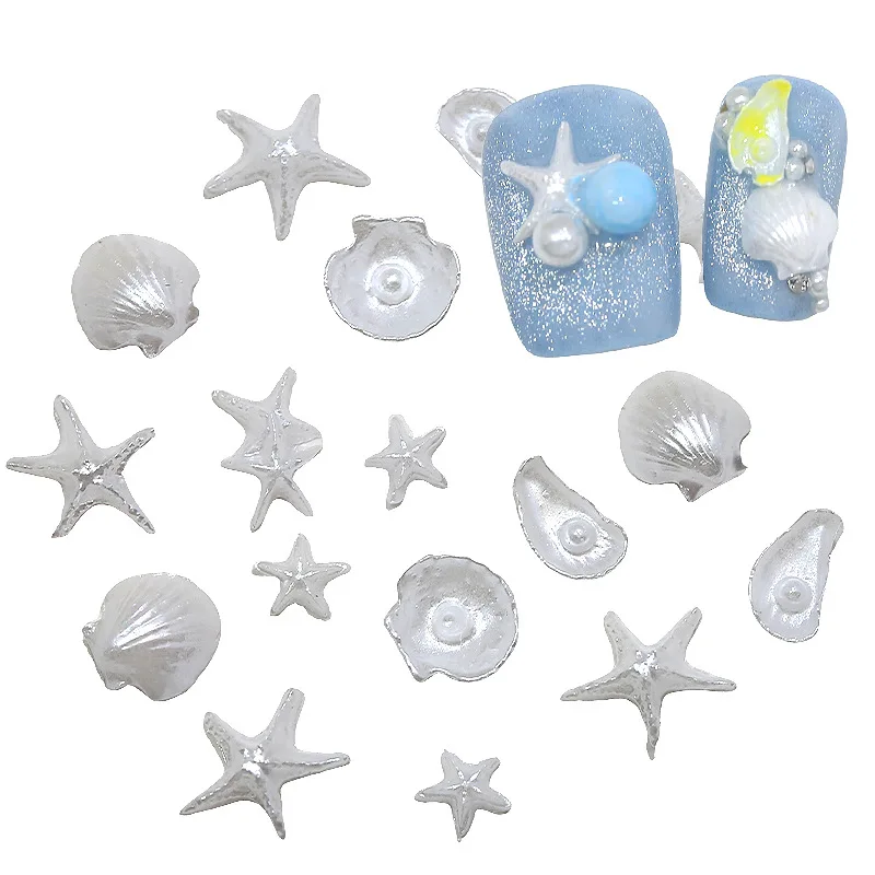 50 ชิ้น ของตกแต่งเล็บเรซิ่นรูปปลาดาวเปลือกหอยมุกสีขาวมุกประกาย น่ารัก สไตล์โอเชียน สำหรับตกแต่งเล็บ