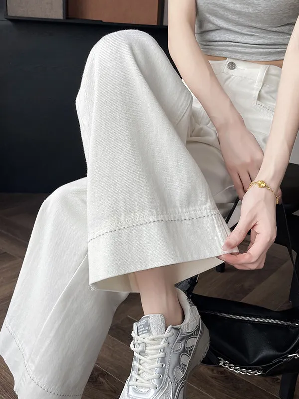 

Light Beige Women's Jeans High Waist Straight Leg Wide Leg Pants Summer New Sle Slimming Eight Nine Pants Commute Sle