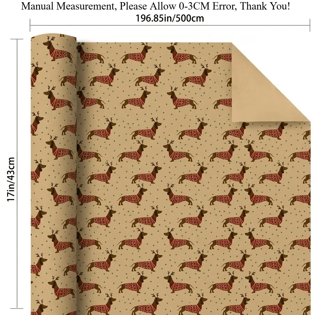 Christmas Wrapping Paper Features A Rustic Kraft Paper Base Adorned With Cute Dachshund, Perfect For Wrapping Christmas Gifts