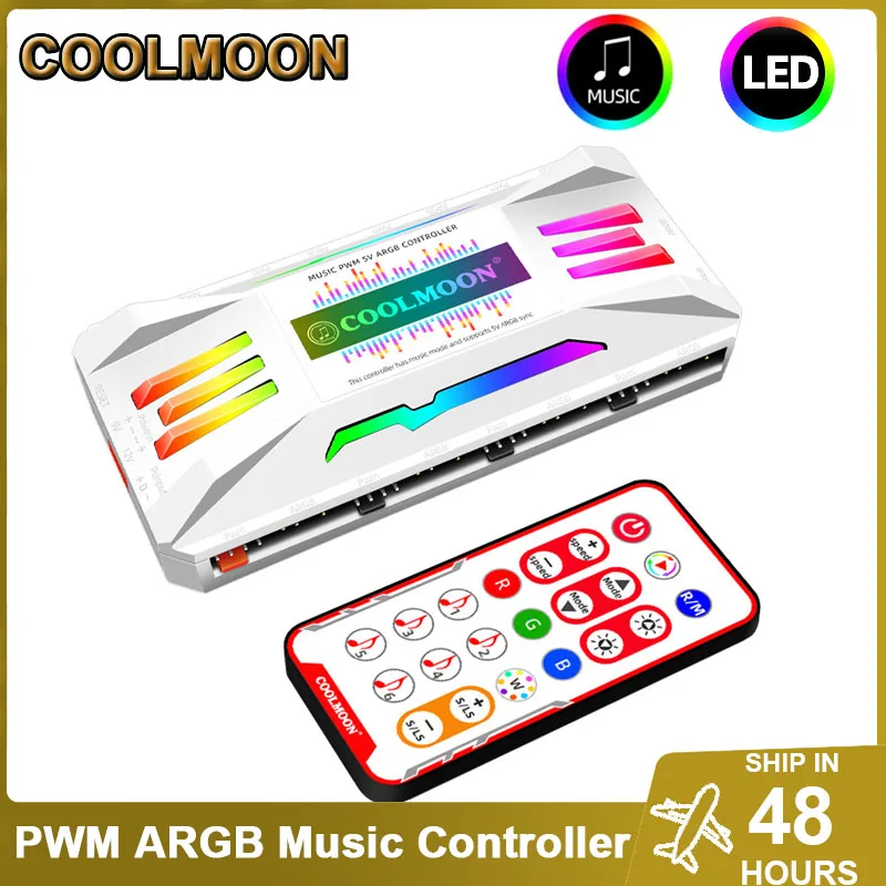 COOLMOON 4-in-1 PWM regulacja temperatury centrum ARGB obudowa PC wentylator muzyka bezprzewodowy pilot zdalnego sterowania Splitter AURA synchronizacji akcesoria PC