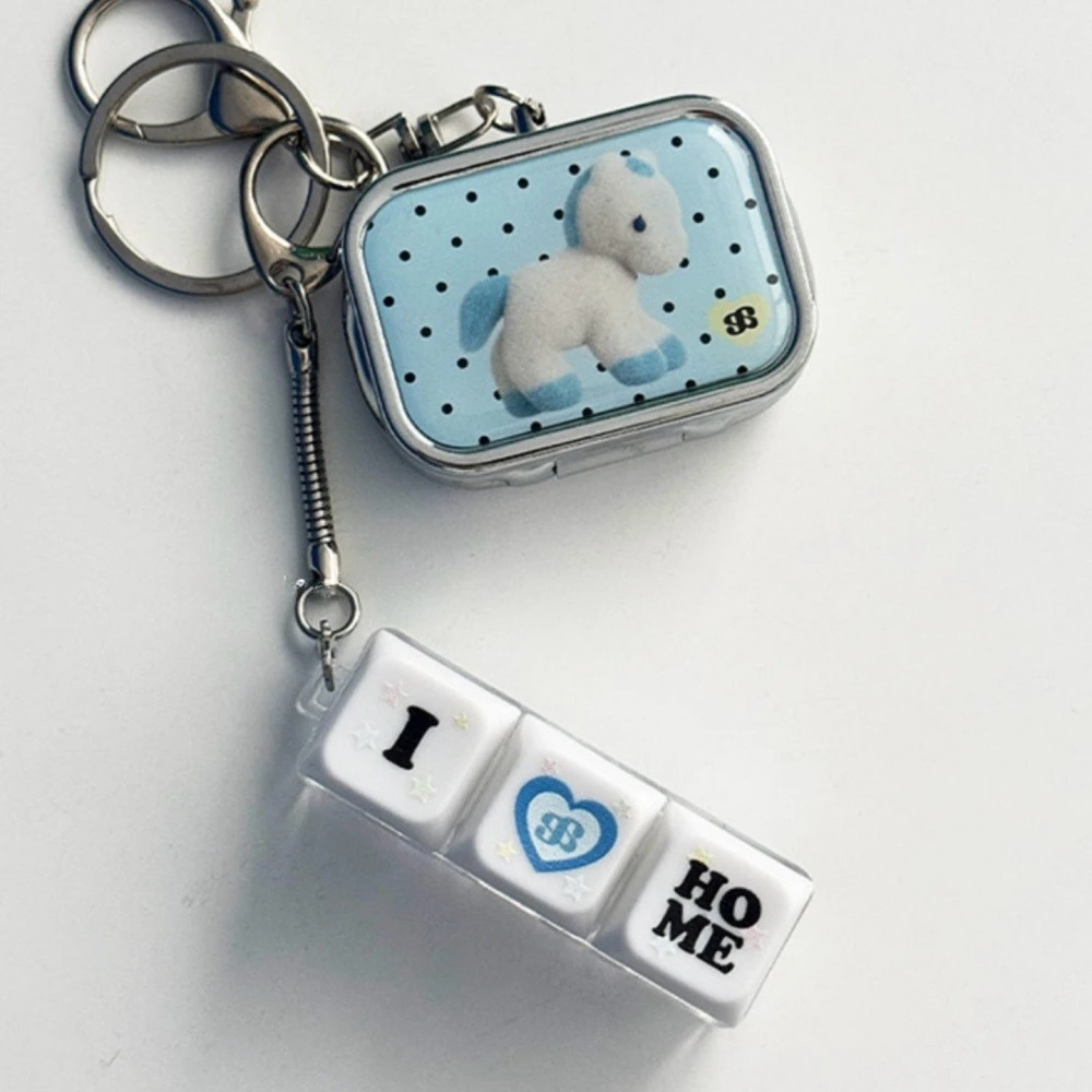 Korean Instagram Pony Keychain Portable Medicine Box Jewelry Storage Box Girl Decompress keyboard Bag Pendant Mini Mirror