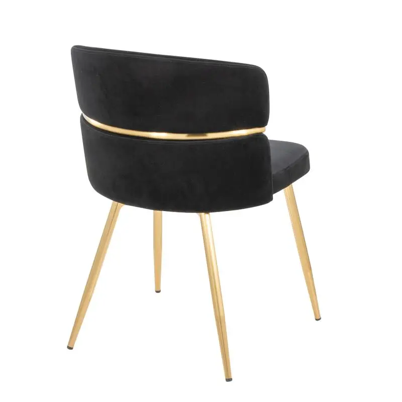 مجموعة من كرسيين لتناول الطعام جلام آرت ديكو مصنوع من المعدن الذهبي والأسود المخملي #4