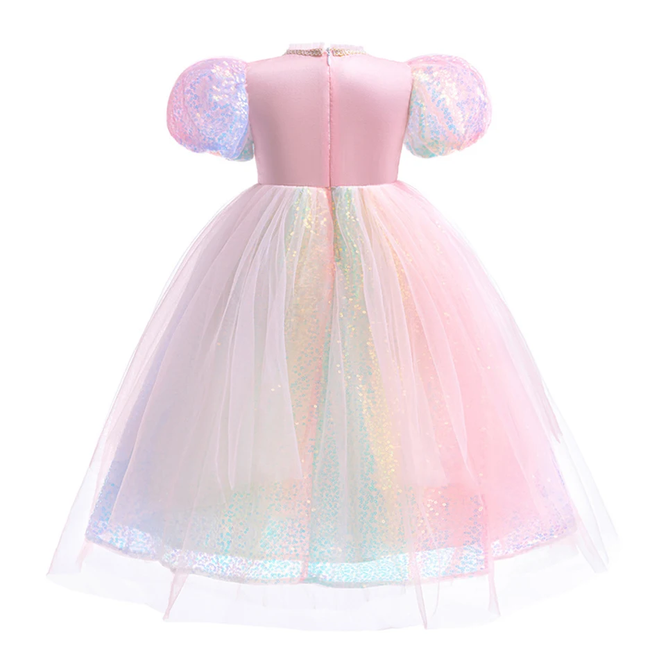 Children Princess Girls Unicorn Dress Girls Birthday Party Outfits Pastel Tulle Carnival Halloween Cosplay Costume Elegant Gown