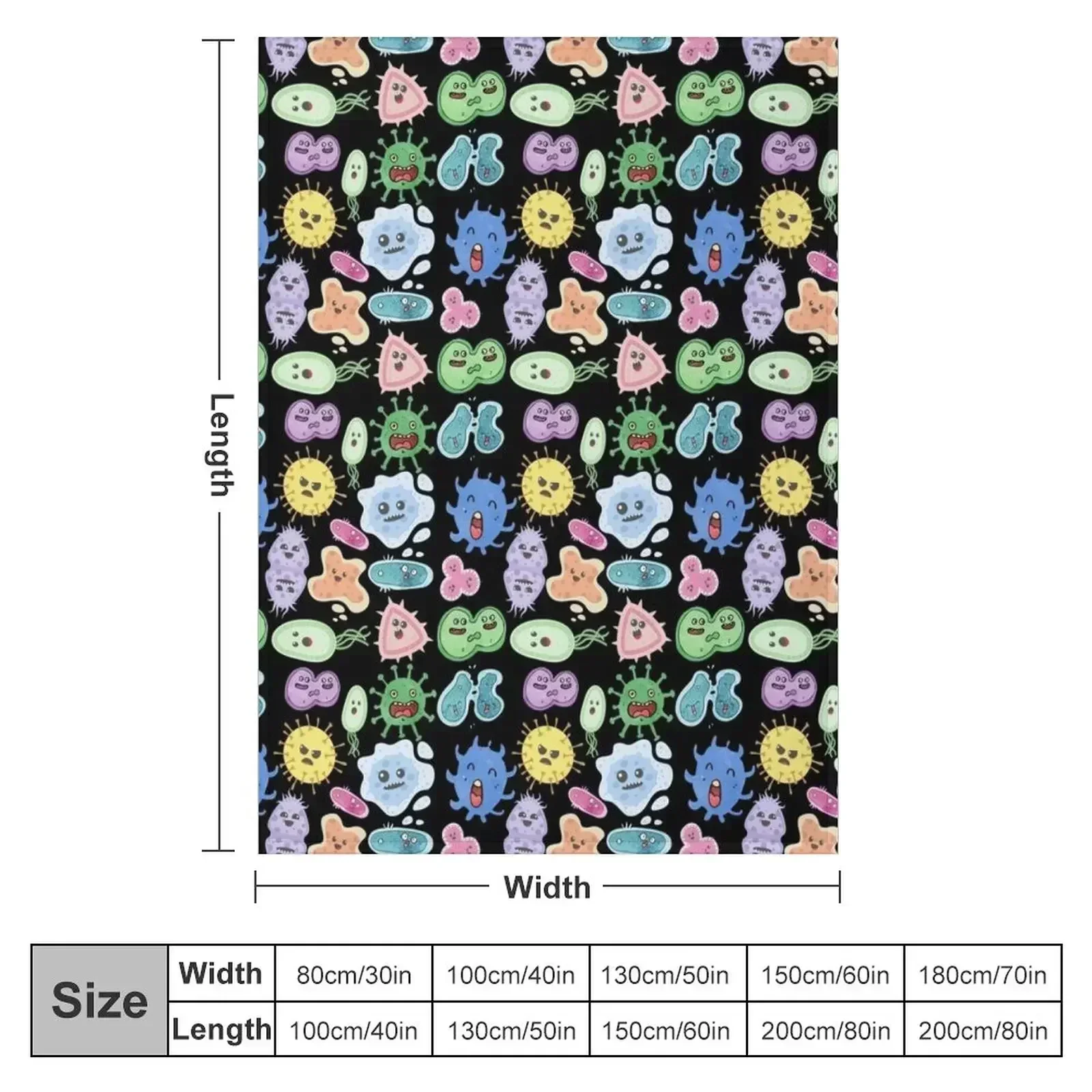 Cute Microbes Bacteria, Virus, Ecoli MicroBiology Seamless Pattern Sticker Pack. Throw Blanket