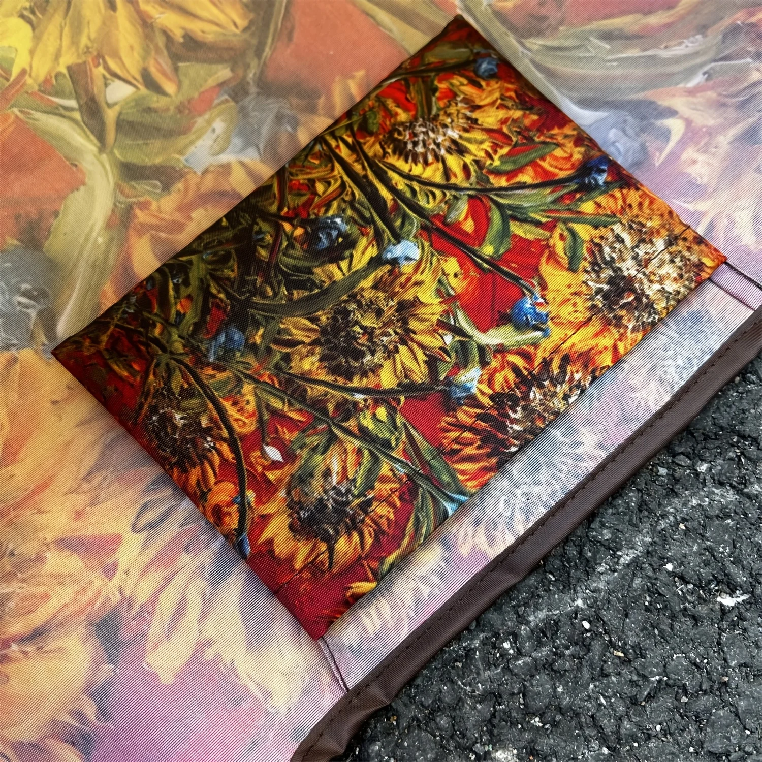 موضة النفط اللوحة نمط عباد الشمس حقيبة تسوق متجر بقالة طوي كبيرة يده حقيبة كتف المرأة حمل حقيبة يده #4