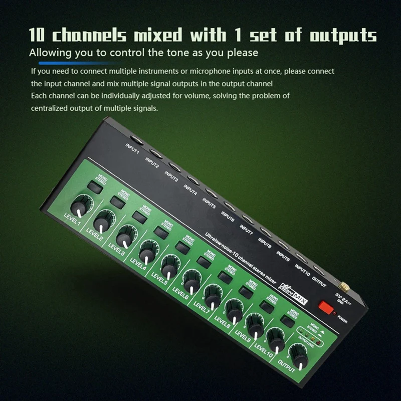 MX1002 Amplificador de auriculares estéreo de 10 canales Mini amplificador de audio portátil de ruido ultrabajo divisor de auriculares